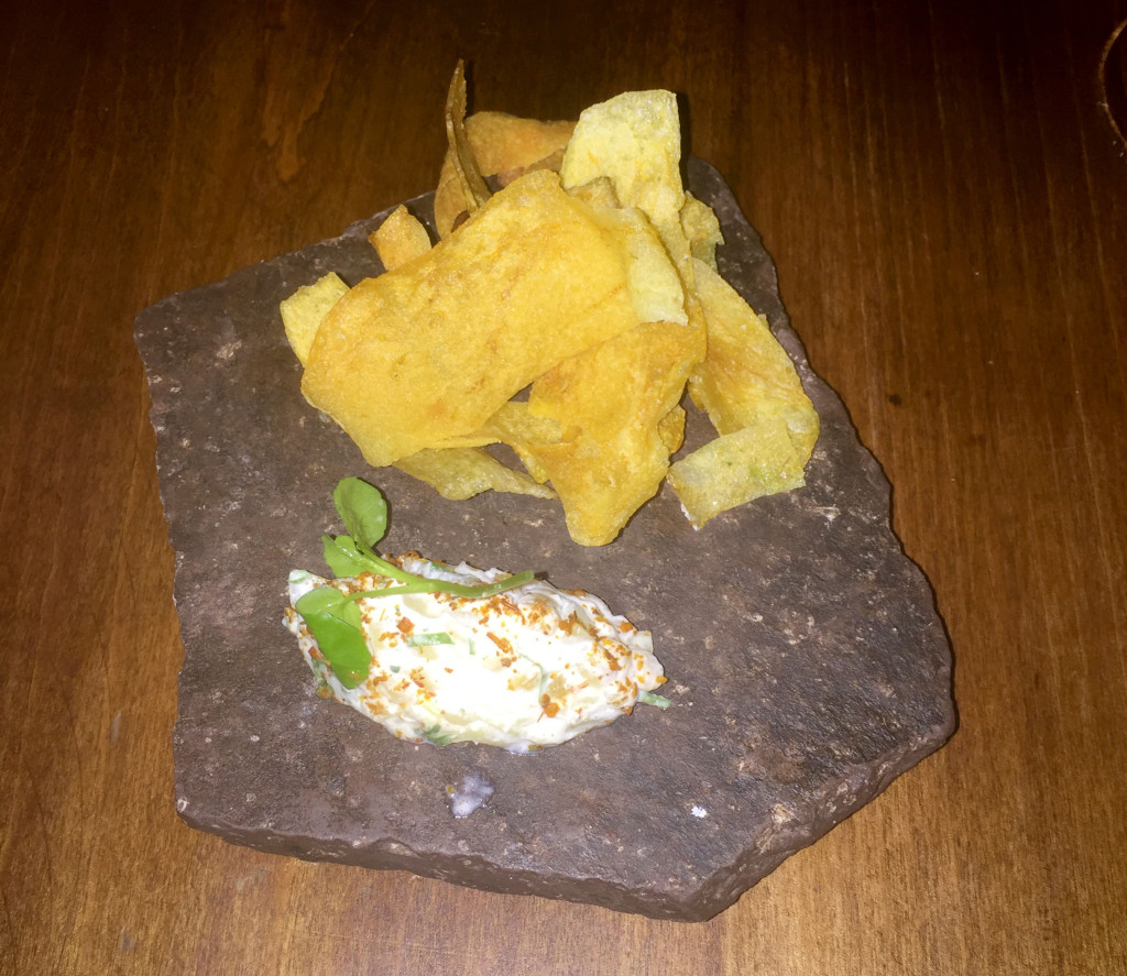 We were served fried Chilean potato crisps with a white bean puree as a palate cleanser.