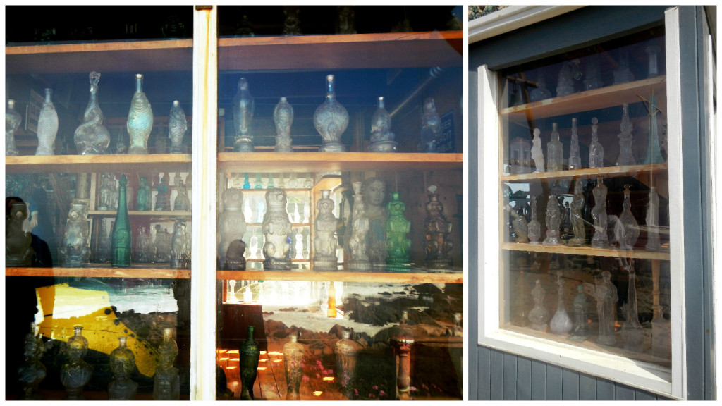 Part of his collection of glasses lined the windows of his bar, many are from flea markets. You can also see an oversized yellow shoe, an object that served to advertise the store's, many of whom were illiterate.