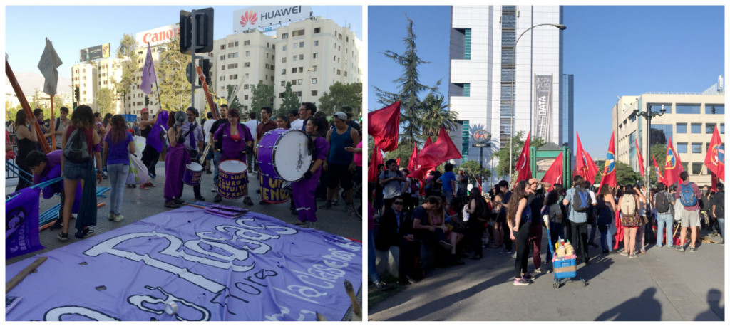 These demonstrations were on International Women's day. You can see someone selling sandwiches in the photo on the right.