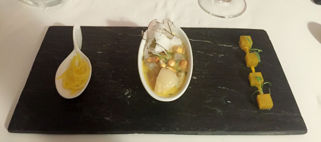 Pickled mango, ceviche, sweet potato