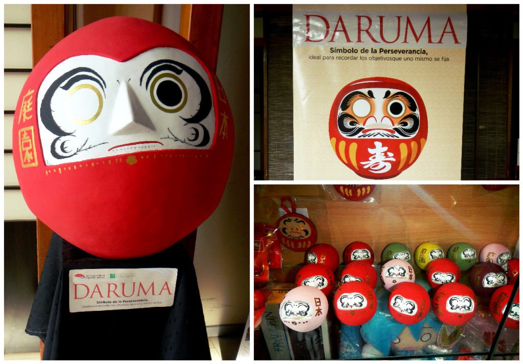 Daruma explanation from the garden: The Daruma is a representation of strength, perseverance, and triumph. If you fall 7 times, you get up 8. The Japanese gift a Daruma to others or oneself when they set goals, to cure ailments, finish a career, get a new job, or take an exam. Once you decide our goal, you should paint the left eye and work hard to attain your goal. When you see the Daruma with only one painted eye, you'll remember your objective and this will give you strength and recharge you with energy to continue on.