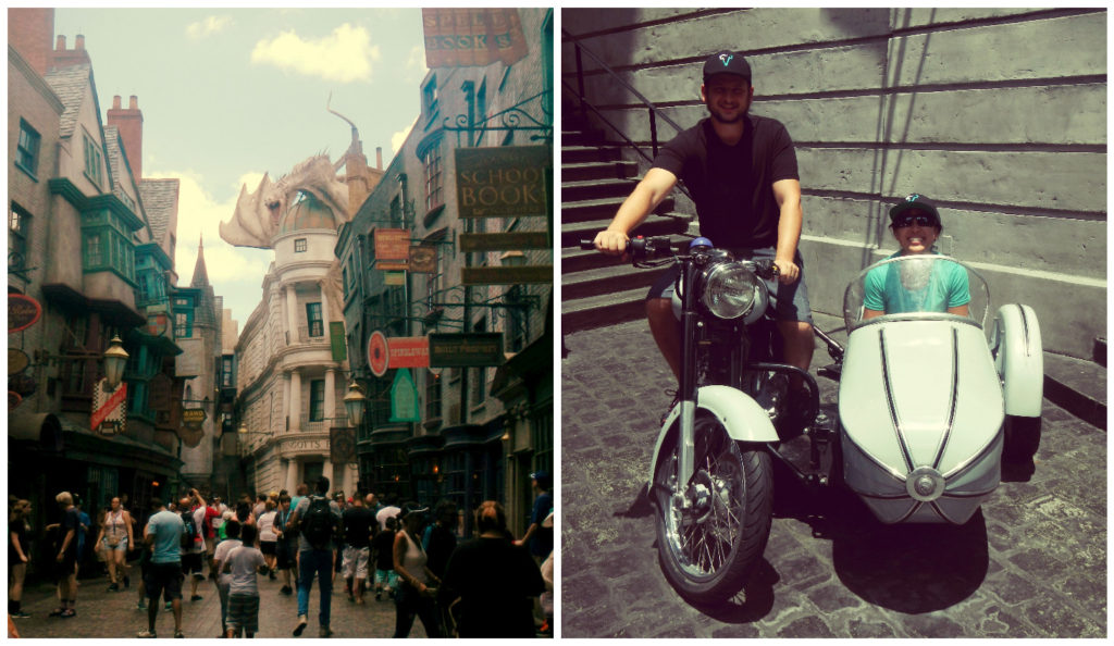 Left: The astounding first view of Diagon Alley. Right: Hagrid's motorcycle!