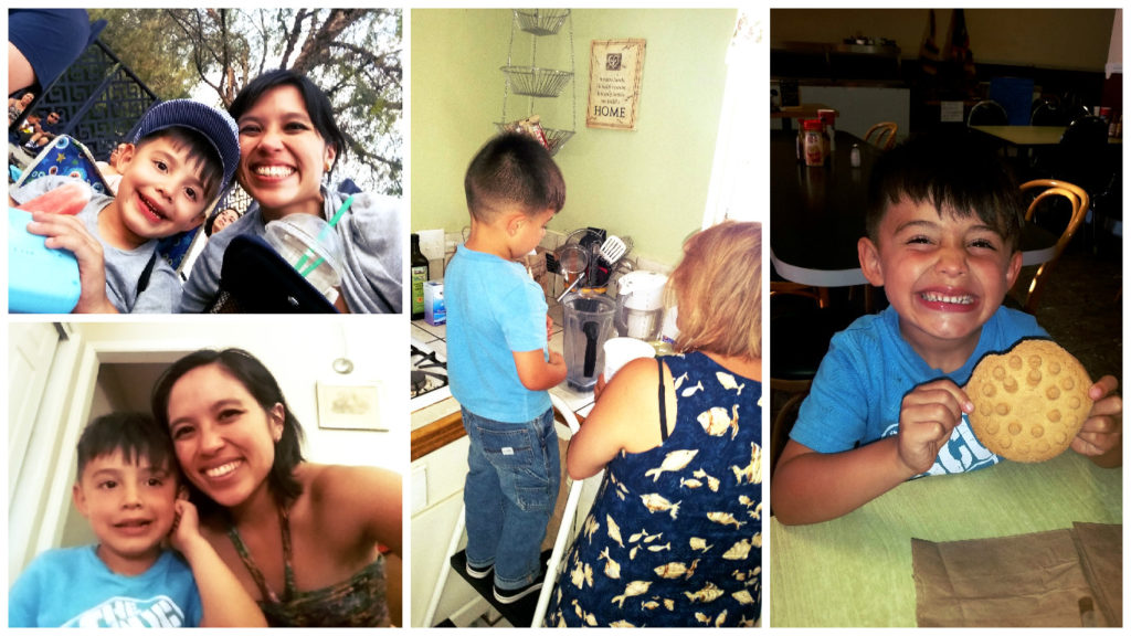 Max! Posing with me, making mango lassi with Tia Zari, and eating his cookie ("the bumpy kind"). Isn't he cute? 