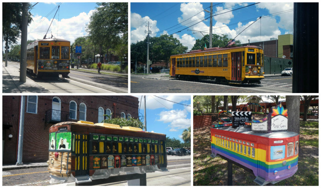 Top: Real trolly. Bottom: Trolly art around Ybor City.