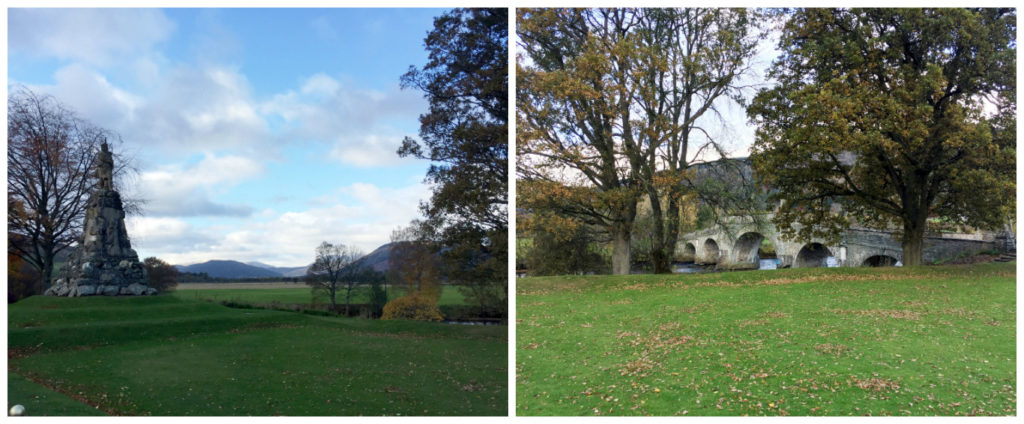 Left: Memorial to the Black Watch Regiment. Right: Bridge to Aberfeldy