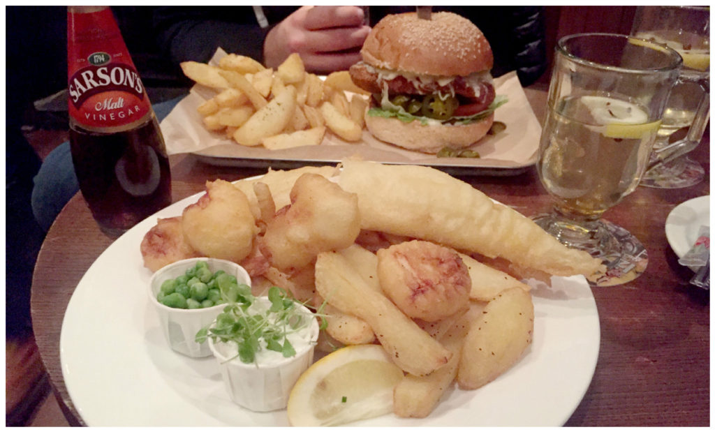 Deeee-licious scallops and haddock with handcut chips (plus Jon's chicken burger!).